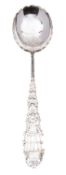 An Arts and Crafts silver serving spoon, maker's mark only A.W. in a heart, the handle with openwork