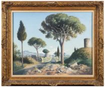 Charles Brooke Farrar (British, 1899-1979) The Appian Way Oil on board 61 x 47.5cm Signed lower