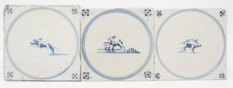 Drei Fliesen mit Tiermotiven, Holland, 18. Jh.