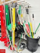NEW Brooms, Dust Pans, ETC. with Rack - Rigging Fee: $75