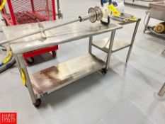 (2) S/S Tables with Shelves, (1) Mobile, Dimensions = 4' x 2' and 2' x 20