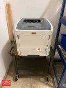 OKI Mono Printer, Model: B731 with Cart and (2) Sections Racking, Dimensions = 5' Height x 4' Width