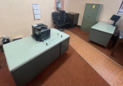 (2) Desks, (2) Chairs, Printer, Large Safe, Filing Cabinet, Computer Monitor and Computer Monitor St