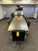 Conference Table, (15) Chairs, Samsung TV, Table, Polycom Conference Phone and Dry Erase Board