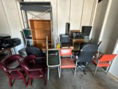 (3) Desks, (12) Chairs, Book Case, Ceramic Heater, Air Purifier, Printer and Trash Receptacles - Rig