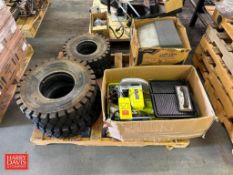 Ryobi Tile Saw, Security Lights and Assorted NEW Forklift Tires - Rigging Fee: $150