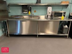 Double Bowl S/S Sink with S/S Counter with Rounded Edges and Wall Mounted Shelves