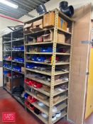 Assorted Electrical Components, Copper and other Pipe Fittings and (3) Sections: Steel Shelving