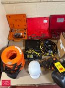 Tap and Die Sets, (4) Klein Fish Tapes, Saw Blades, Grinding Wheels, Quincy Filters, Balder 5 HP