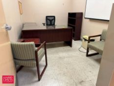 L-Shaped Desk, Lateral File Cabinet, Chairs, Bookcase and Fellowes Shredder - Rigging Fee: $300