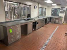 S/S L-Shape Lab Counter, Overall Length: Aprox. 24-1/2 ft. L x 8 ft. W (Tip of L to Wall), with S/