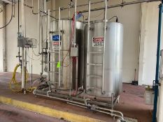 JV Northwest 2-Tank CIP Skid, with 1- Tank Aprox. 81” Tall x 44” Dia. & 1- Tank Aprox. 74” Tall x