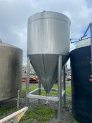 1,000 Gal. S/S Single Wall Cone Bottom Vertical Tank, Mounted on S/S Legs, Tank Dims.: Aprox. 57