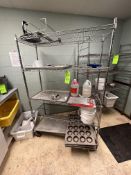 (3) WIRE RACKS, (2) WITH CONTENTS (1) WITHOUT CONTENTS