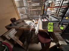 ASSORTED WELDING SUPPLIES, INCLUDES ASSORTED CONSUMABLES, LEADS, CURTAIN, ETC