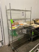 (3) WIRE SHELF SHELVING UNITS, WITH CONTENTS INCLUDING DIFFERENT COLOR BRACELETS, PLASTIC BOTTLES,