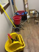 CONTENTS OF SHIPPING OFFICE, INCLUDES SALT SPREADER, MOP STATION, OFFICE CHAIR, & PLASTIC CONTAINMEN