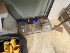 CONTENTS OF (1) SECTION OF RACKING, INCLUDES SPLASH GUARDS / FACE SHIELDS AMD BOUFFANTS