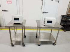 2 Cole-Parmer Masterflex B/T Peristaltic Pumps mounted on Stainless Tables Air operated 