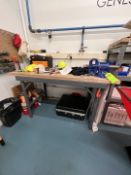 DURHAM MFG WOOD SHOP TABLE WITH WESTWARD VICE, 72 IN. X 36 IN. X 43 IN. (CONTENTS ON TABLE NOT