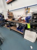 DURHAM MFG WOOD SHOP TABLE WITH WESTWARD VICE, 72 IN. X 36 IN. X 43 IN. (CONTENTS ON TABLE NOT