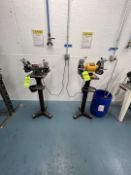 (2) DOUBLE END GRINDERS, (1) JET 6 IN. BENCH GRINDER, MODEL JBG-6A, DEWALT 8 IN. BENCH GRINDER,