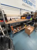 DURHAM MFG WOOD SHOP TABLE WITH WESTWARD VICE, 72 IN. X 36 IN. X 43 IN. (CONTENTS ON TABLE NOT