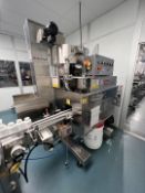 KAPS-ALL 6-SPINDLE INLINE SCREW CAPPER, MODEL A6, S/N 5740, INCLUDES NEWMAPAK HOPPER AND ELEVATOR,