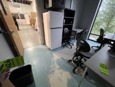 CONTENTS OF OFFICE, INCLUDES DESKS, CHAIRS, TABLES, REFRIGERATOR AND MORE