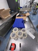 PACKAGING SUPPLIES ON PUSH CART, INCLUDES GLUE GUNS, GLUE AND TAPE