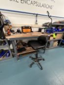 DURHAM MFG WOOD SHOP TABLE WITH WESTWARD VICE, 72 IN. X 36 IN. X 43 IN. (CONTENTS ON TABLE NOT