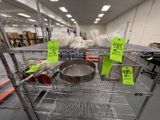 ASSORTED SANITARY UTENSILS INCLUDING SCOOPS, SCREENS AND BASKETS