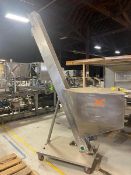 S/S Bottle Hopper Incline, with Flighted Conveyor Belt, Mounted on Portable S/S Frame (LOCATED IN