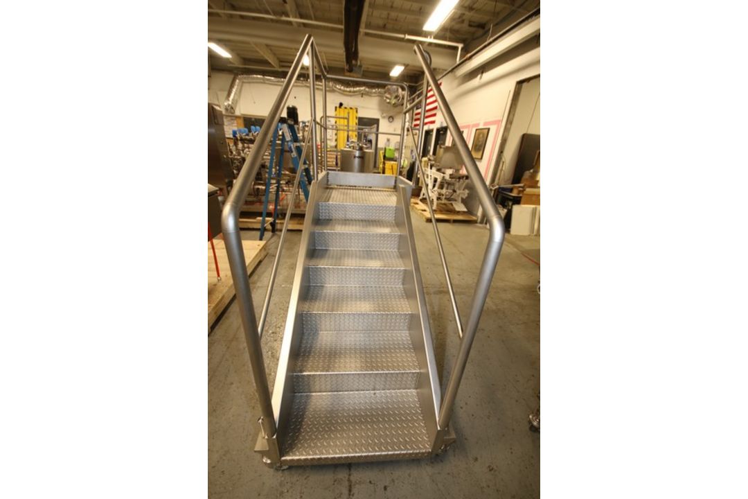 Aprox. 8 ft L x 37" W x 39" H Portable S/S Stairs with Handrail, Diamond Flooring (INV#99533) ( - Image 2 of 4