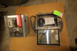 (2) Small Control Panels, (1) with Allen Bradley Power Flex 40 10 hp VFD Cat. #22BD017N104 & (1)