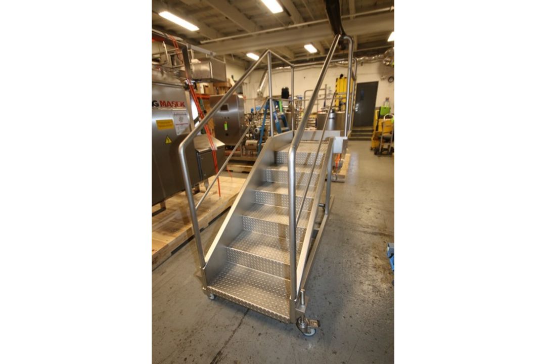 Aprox. 8 ft L x 37" W x 39" H Portable S/S Stairs with Handrail, Diamond Flooring (INV#99533) ( - Image 1 of 4