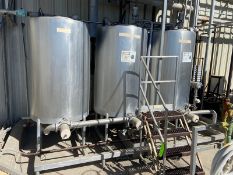 3-Tank CIP System, with Centrifugal Pump, Internal Dims. of Tank: Aprox. 58” L x 32” Dia., Mounted