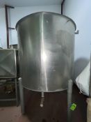 S/S Aprox. 500 Gal. Gal. Single Wall Tank, Tank Dims.: Aprox. 58” Tall x 60” Dia., Mounted on S/S