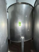 S/S Aprox. 500 Gal. Gal. Single Wall Tank, Tank Dims.: Aprox. 58” Tall x 60” Dia., Mounted on S/S
