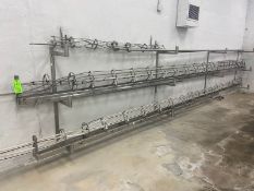 (3) S/S Glass Bottle Orientor Change Runs, with S/S Wall Mounted Rack (LOCATED IN FREDERICK, MD)