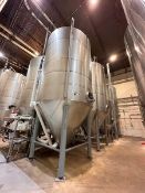 150 BBL (4650 Gallon) Vertical Cone Bottom 304 Stainless Steel Jacketed Vessel. Manufactured by Sant