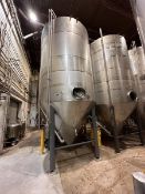 150 BBL (4650 Gallon) Vertical Cone Bottom 304 Stainless Steel Jacketed Vessel. Manufactured by Sant