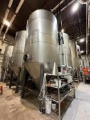 150 BBL (4650 Gallon) Vertical Cone Bottom 304 Stainless Steel Jacketed Vessel. Manufactured by Sant