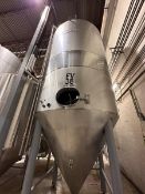 150 BBL (4650 Gallon) Vertical Cone Bottom 304 Stainless Steel Jacketed Vessel. Manufactured by Sant