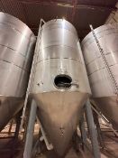 150 BBL (4650 Gallon) Vertical Cone Bottom 304 Stainless Steel Jacketed Vessel. Manufactured by San