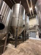 150 BBL (4650 Gallon) Vertical Cone Bottom 304 Stainless Steel Jacketed Vessel. Manufactured by Sant