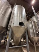 150 BBL (4650 Gallon) Vertical Cone Bottom 304 Stainless Steel Jacketed Vessel. Manufactured by Sant