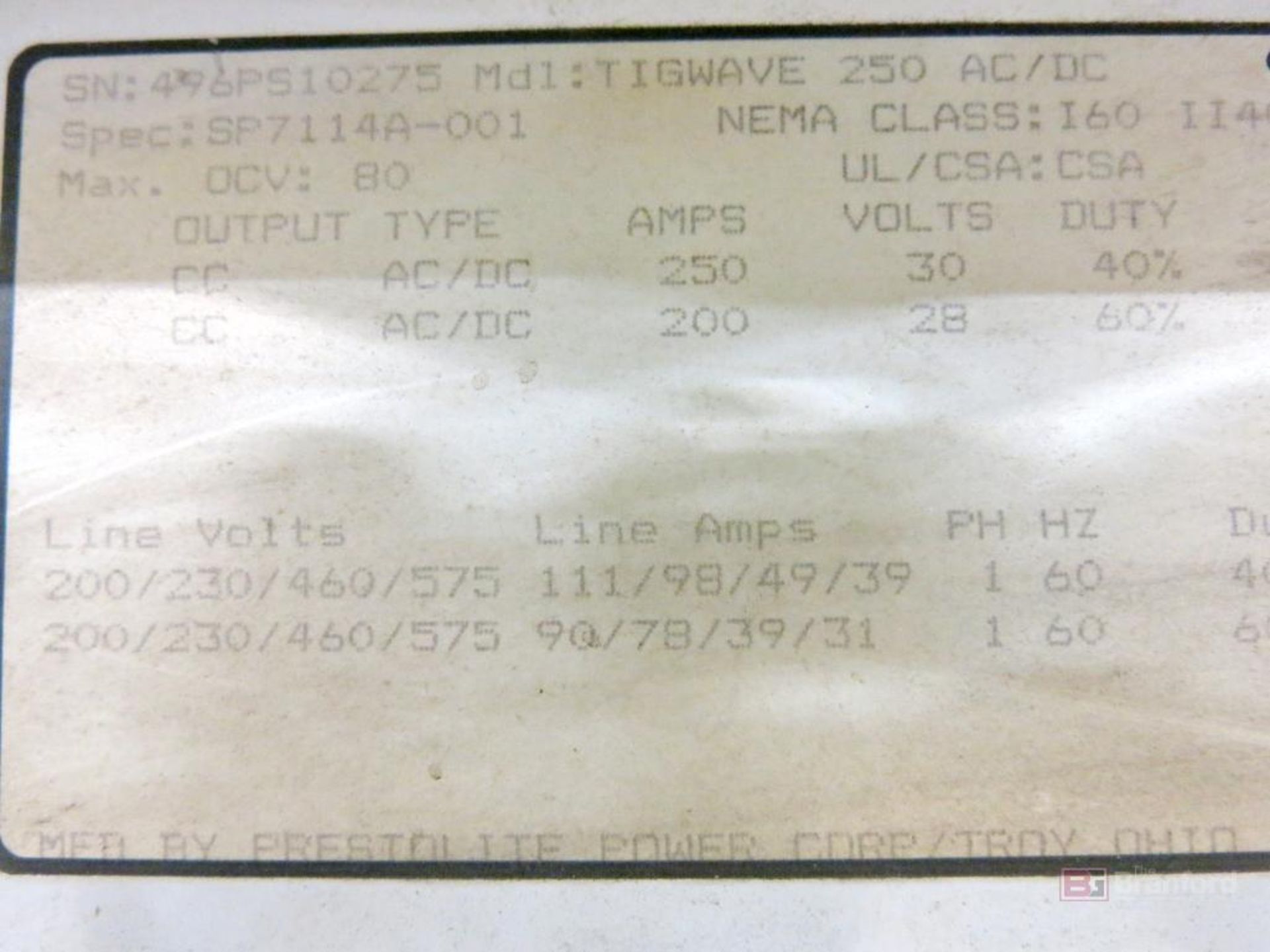 Hobart Model Tigwave 250, AC/DC Tig Welder - Image 3 of 3