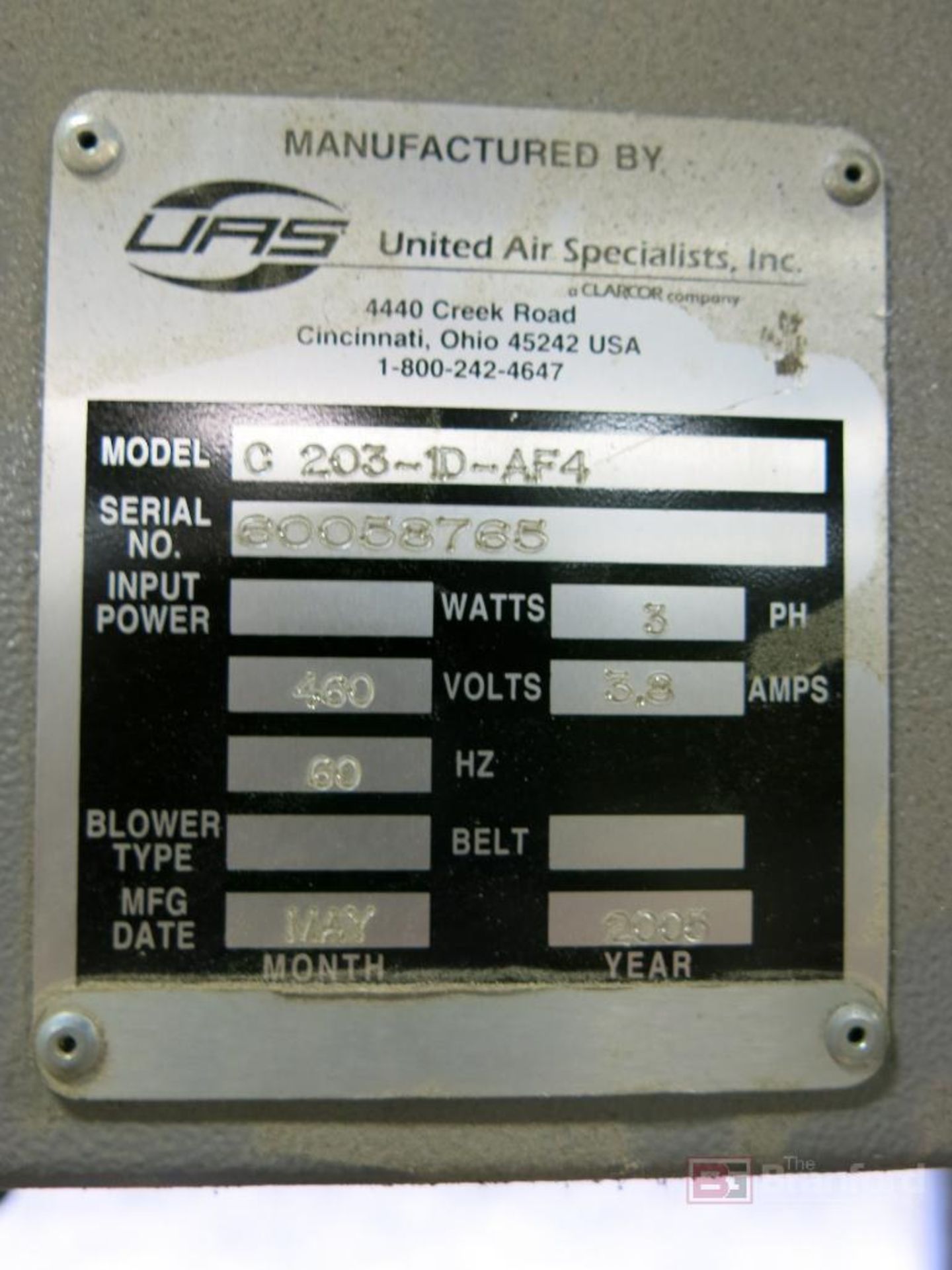 UAS United Air Specialists Model C 203-1D-AF4, 4-Bag Dust Collector - Image 3 of 3