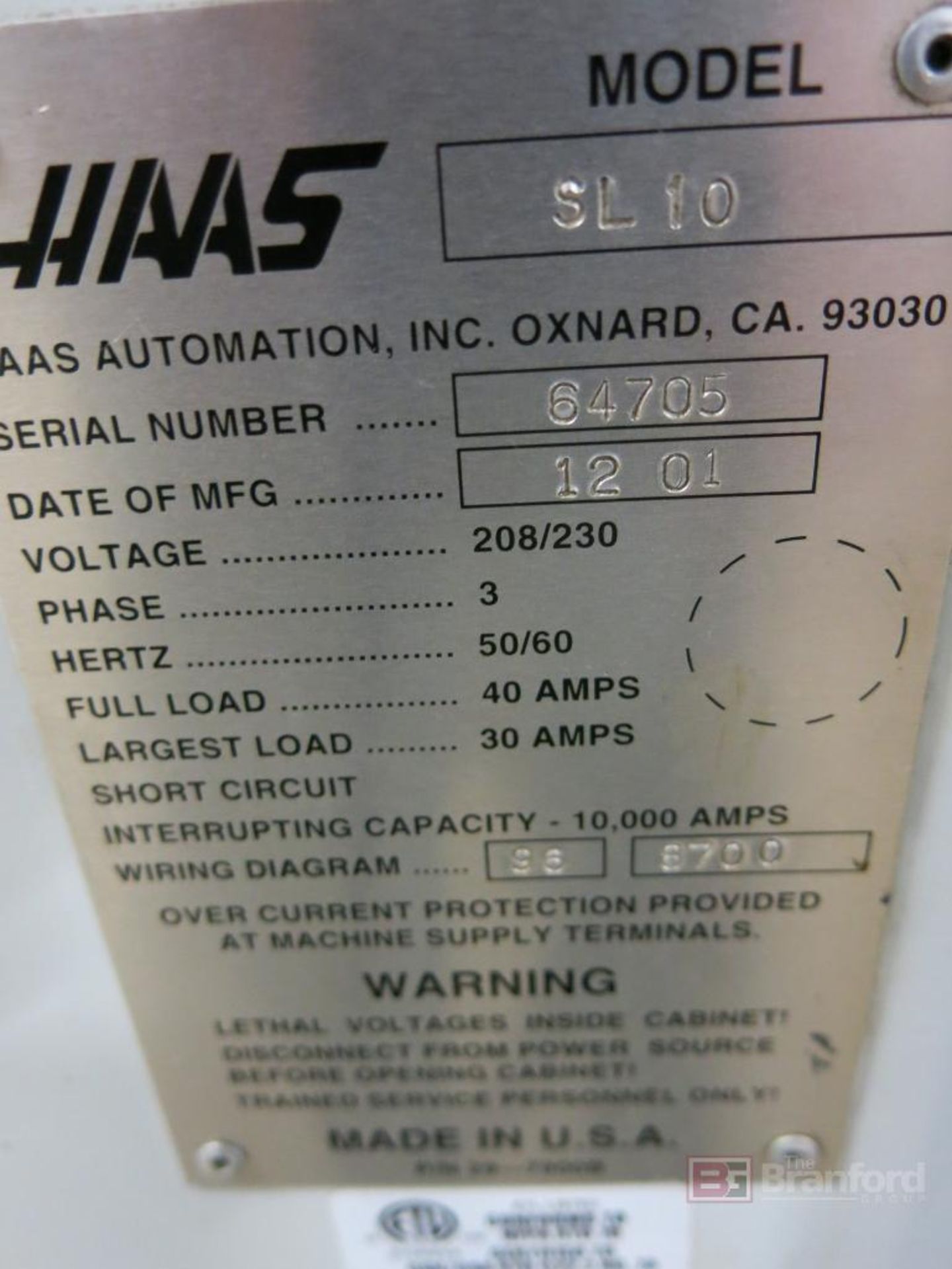 Haas Model SL10, CNC Slant Bed Turning Center (Lathe) - Image 6 of 8